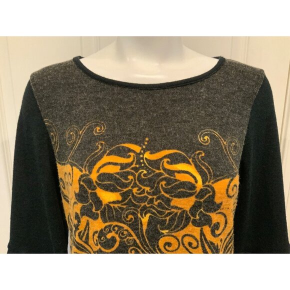 Aryeh Black & Yellow Paisley 3/4 Flare Sleeve Dress, Size Small - Picture 2 of 8